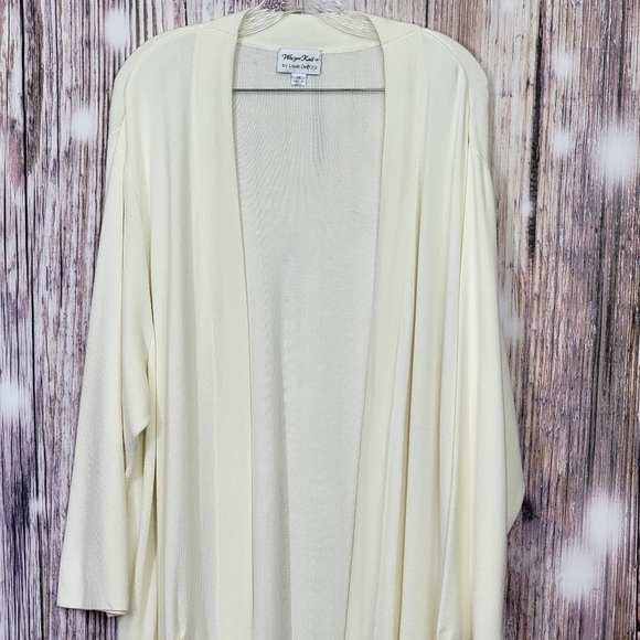 𝅺Linea by Louis Dell'olio Whisper Knit Long Pocket Cardigan Ivory Cream Size 2X - Picture 3 of 12